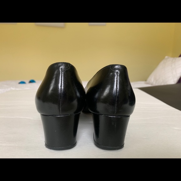 Black shiny real leather shoes with real snake skin cap toe beautiful large bow - Picture 7 of 8